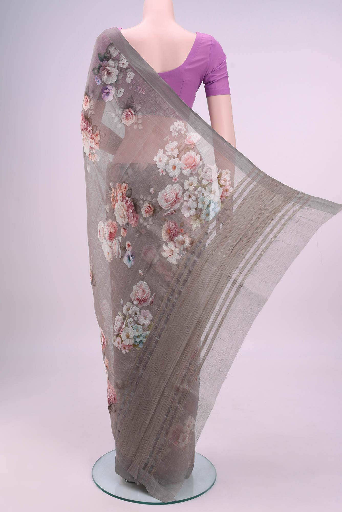Davys Grey Linen Saree