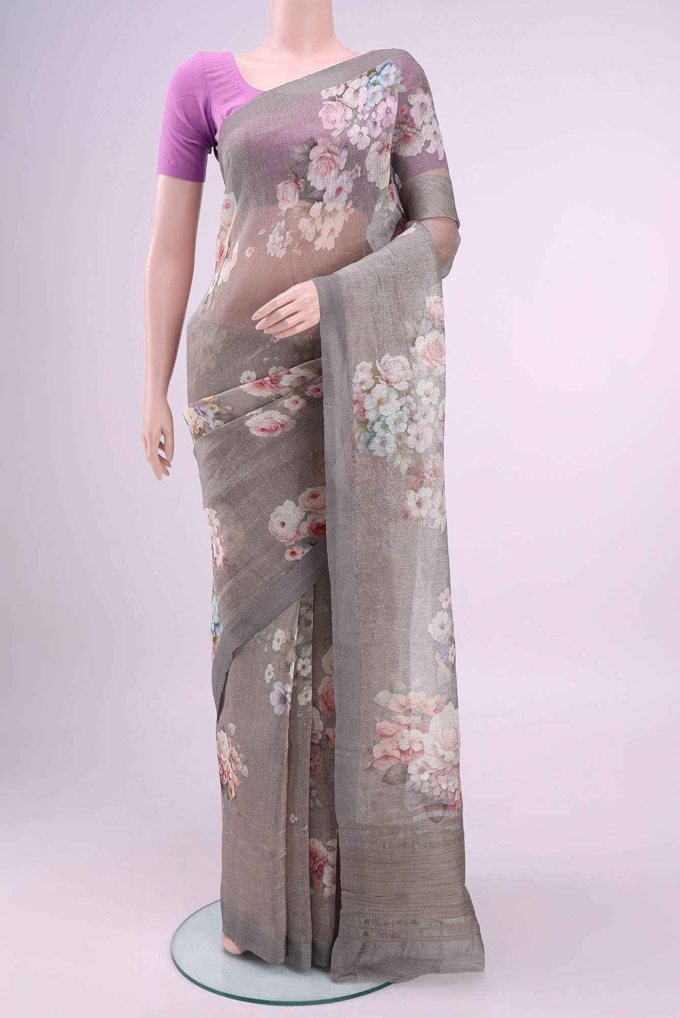 Davys Grey Linen Saree