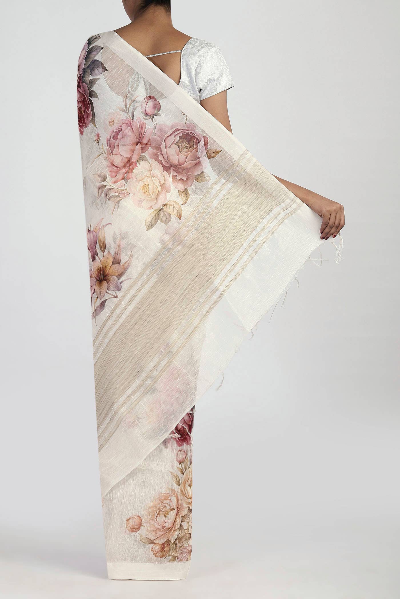 Cream Linen Saree