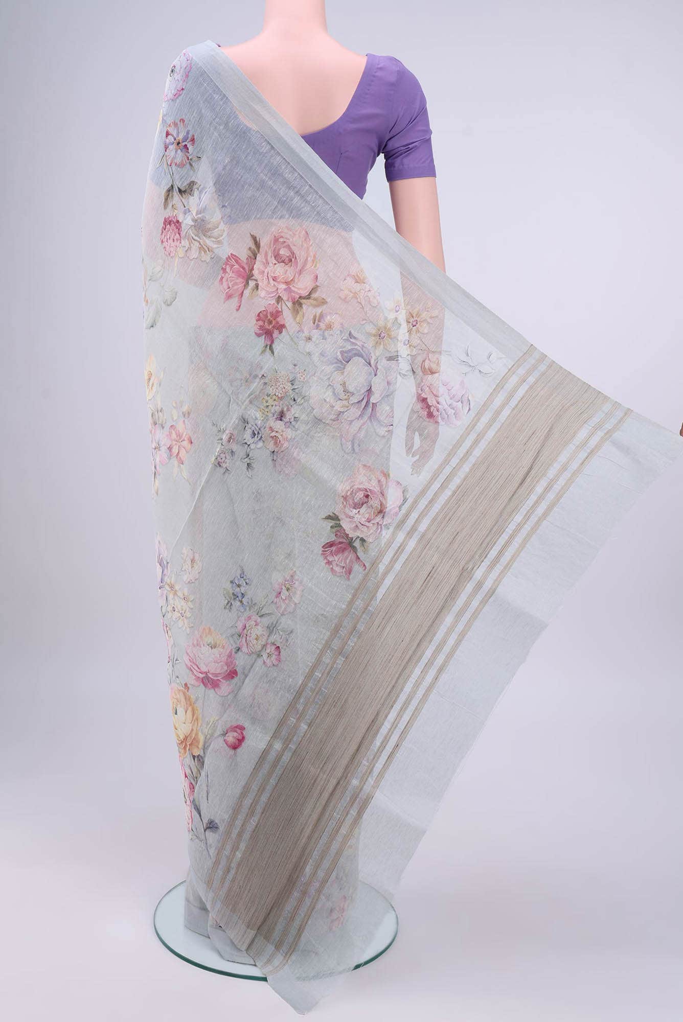 Grey Linen Cotton Saree