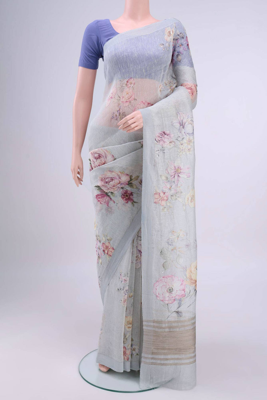 Grey Linen Cotton Saree