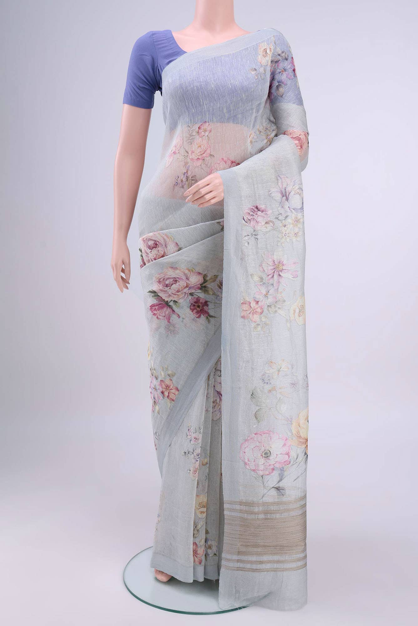 Grey Linen Cotton Saree