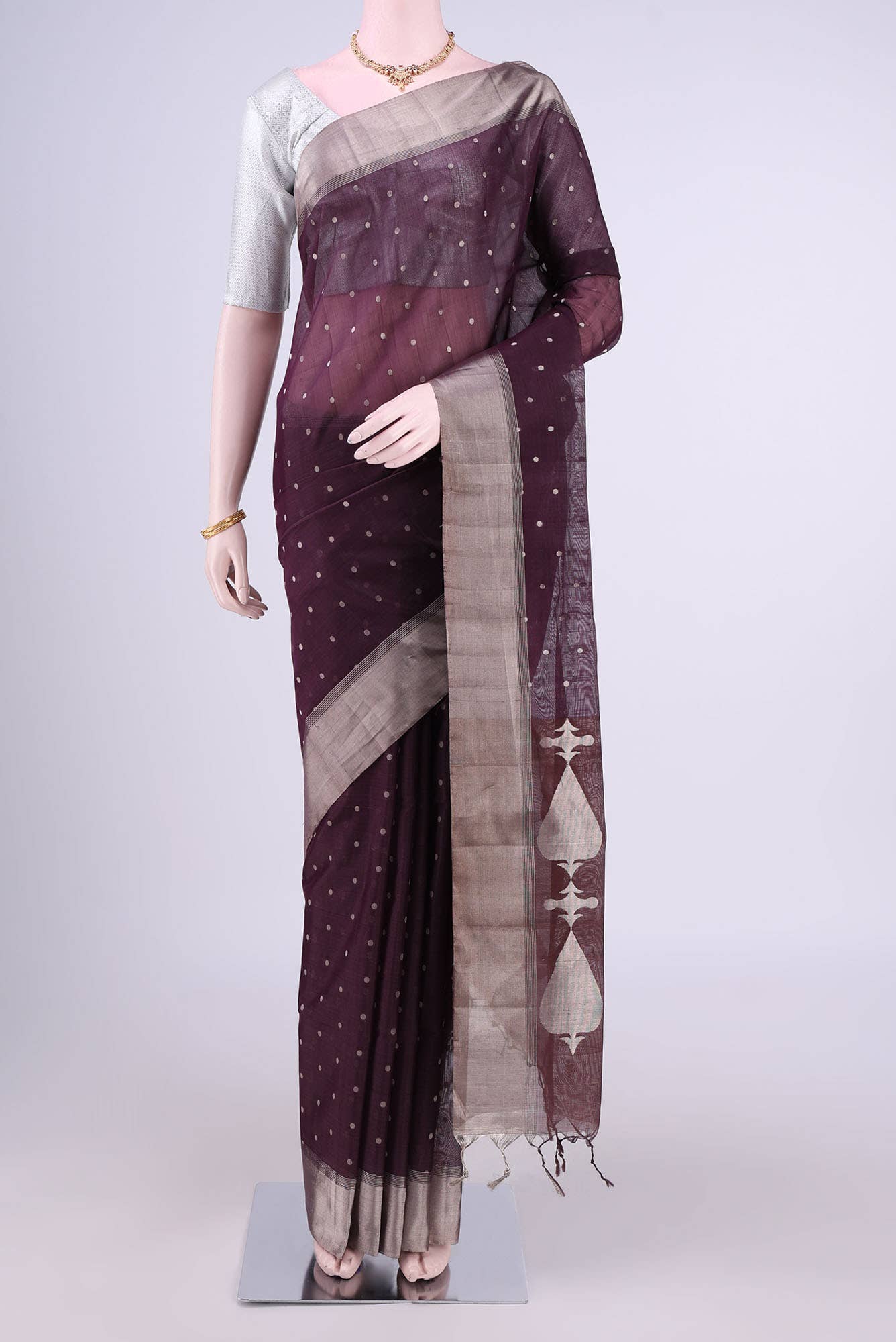 Brown Kora Cotton Saree