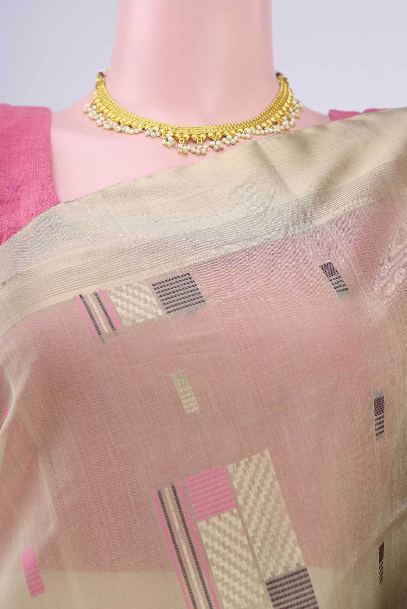 Dark Beige Kora Cotton Saree