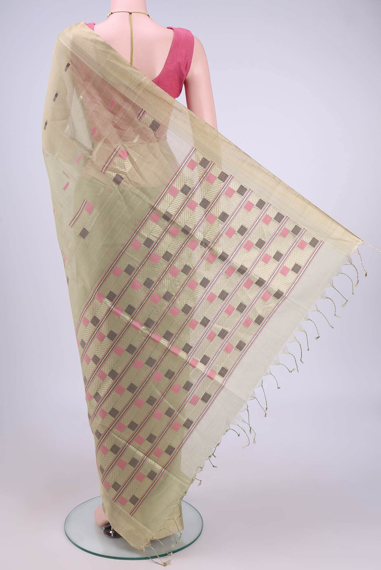 Dark Beige Kora Cotton Saree