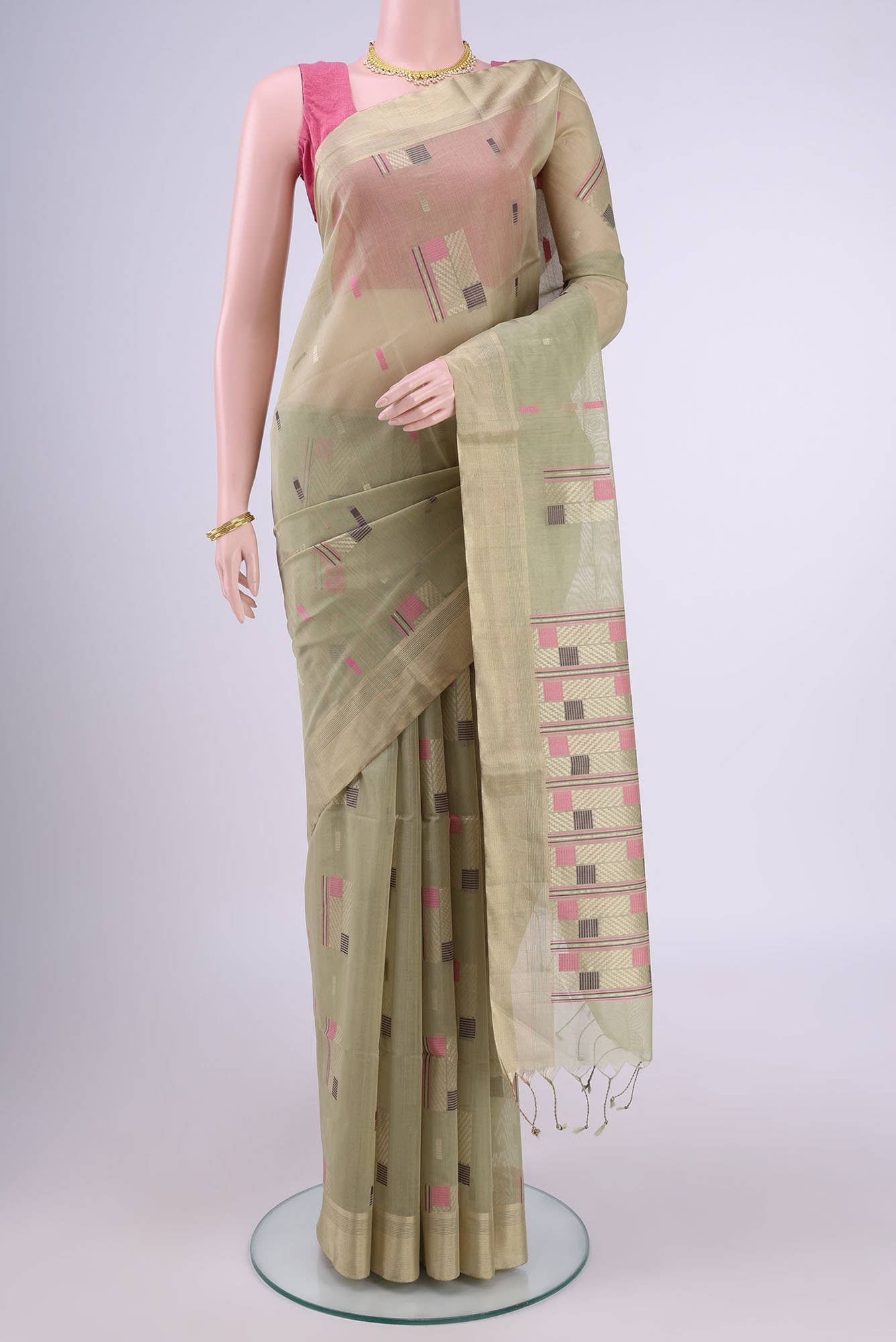 Dark Beige Kora Cotton Saree
