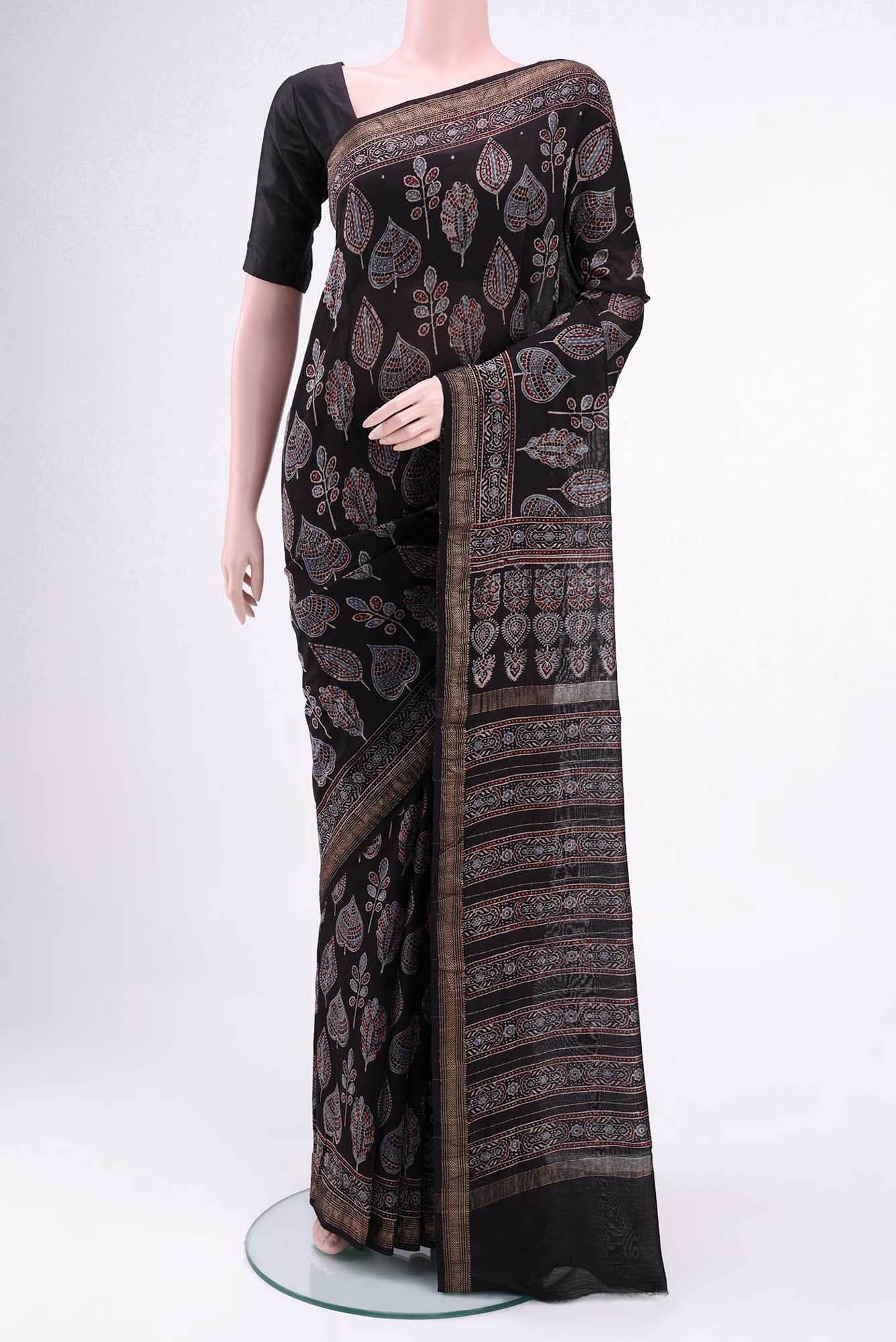 Black Maheshwari Silk Cotton Saree