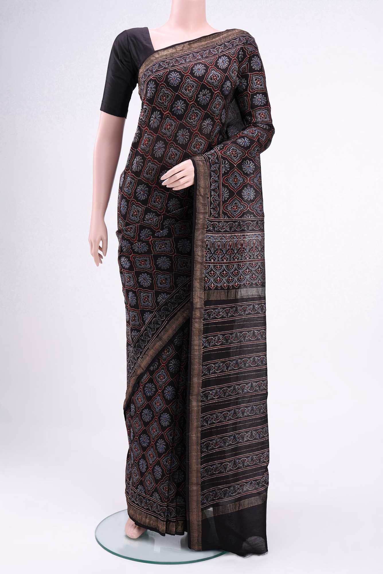 Black Maheshwari Silk Cotton Saree