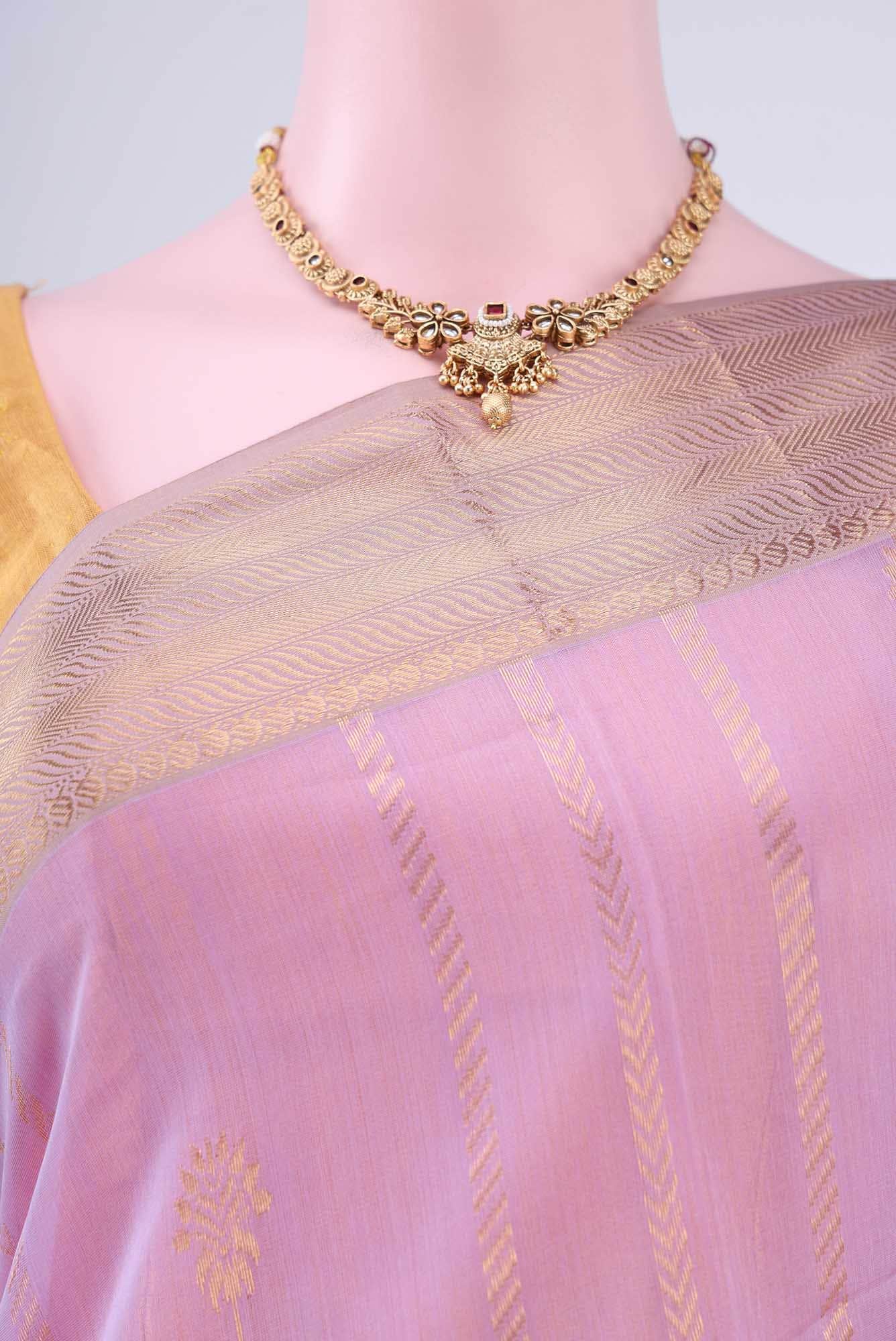 Lilac Maheshwari Silk Cotton Saree