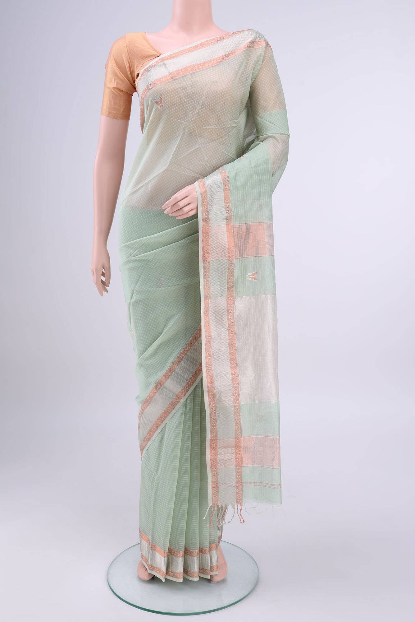 Sea Green Maheshwari Silk Cotton Saree