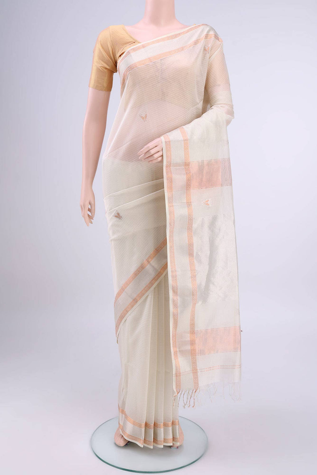 Off White Maheshwari Silk Cotton Saree