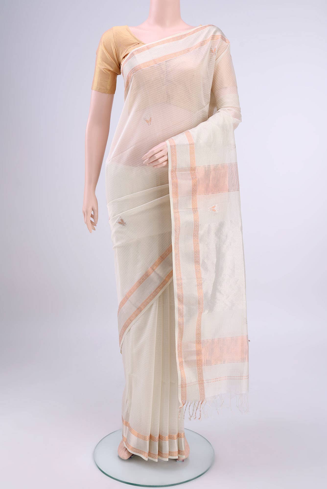 Off White Maheshwari Silk Cotton Saree