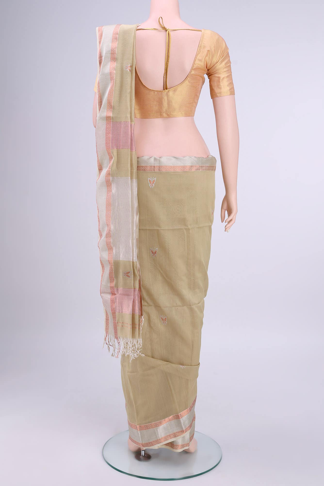 Beige Maheshwari Silk Cotton Saree