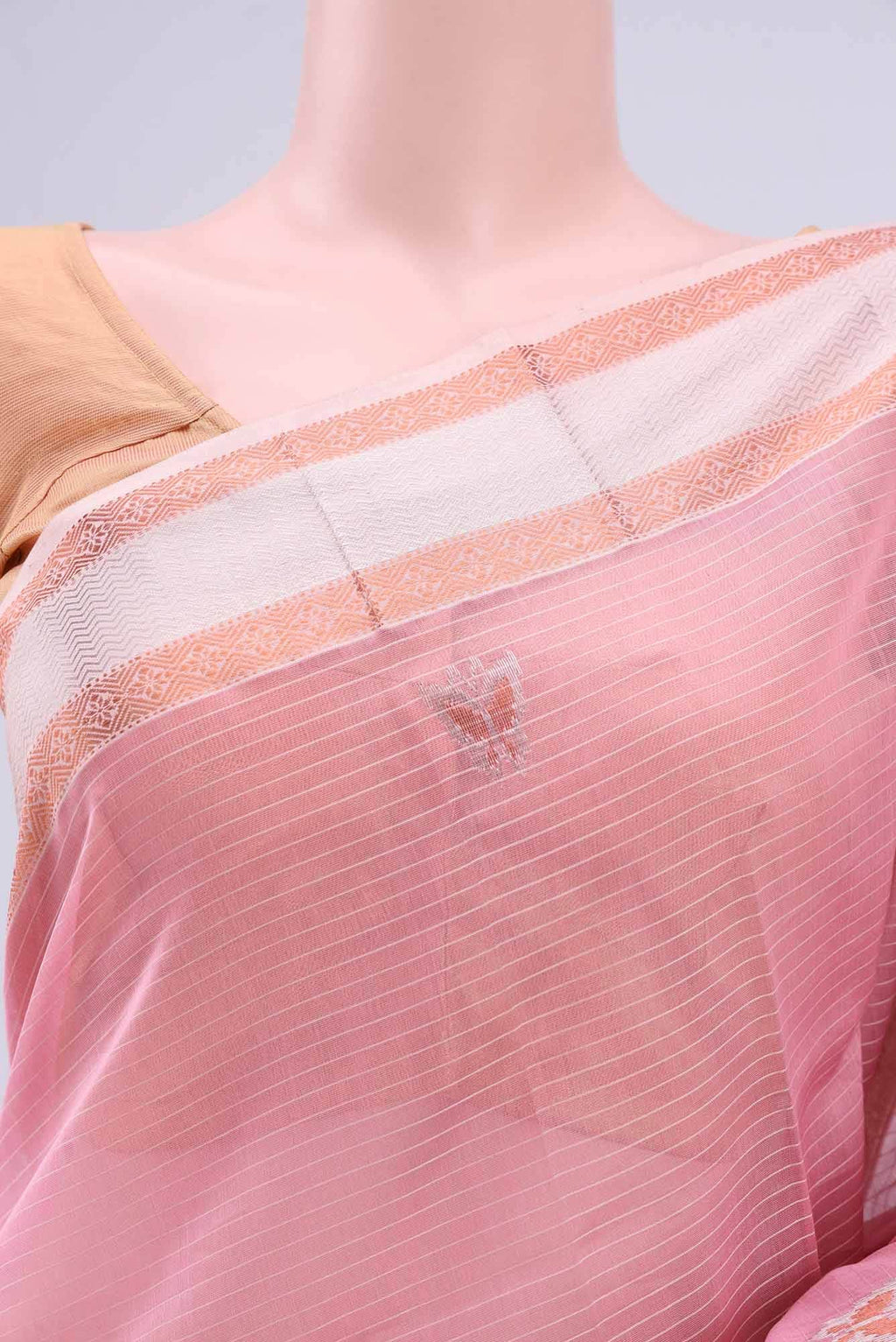 Rose pink Maheshwari Silk Cotton Saree