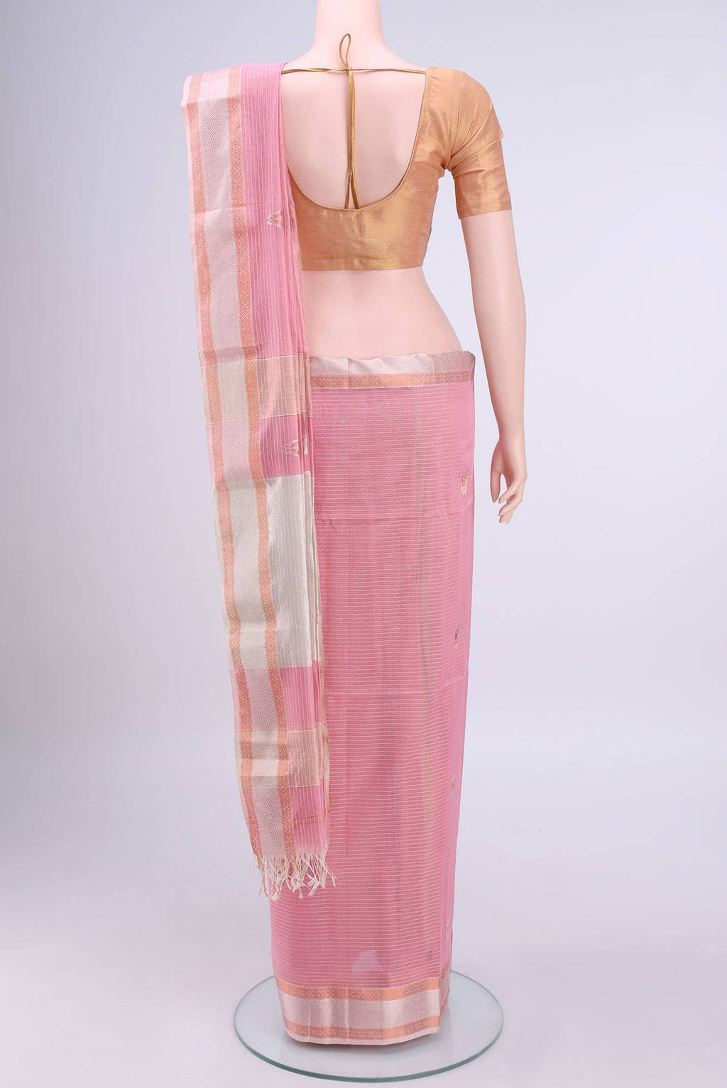 Rose pink Maheshwari Silk Cotton Saree