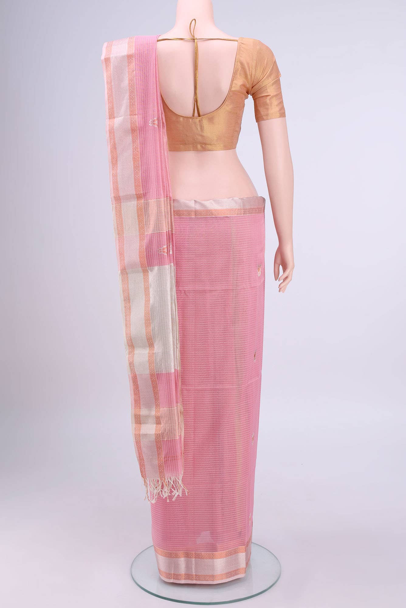 Rose pink Maheshwari Silk Cotton Saree