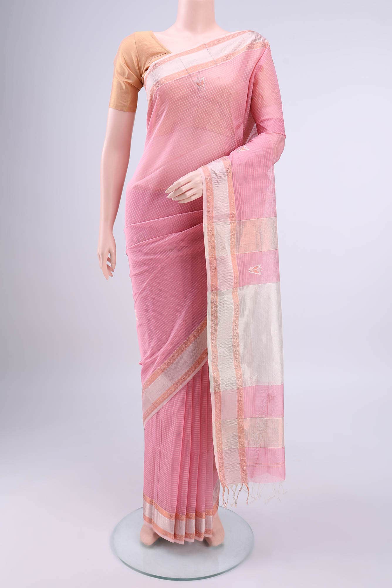 Rose pink Maheshwari Silk Cotton Saree