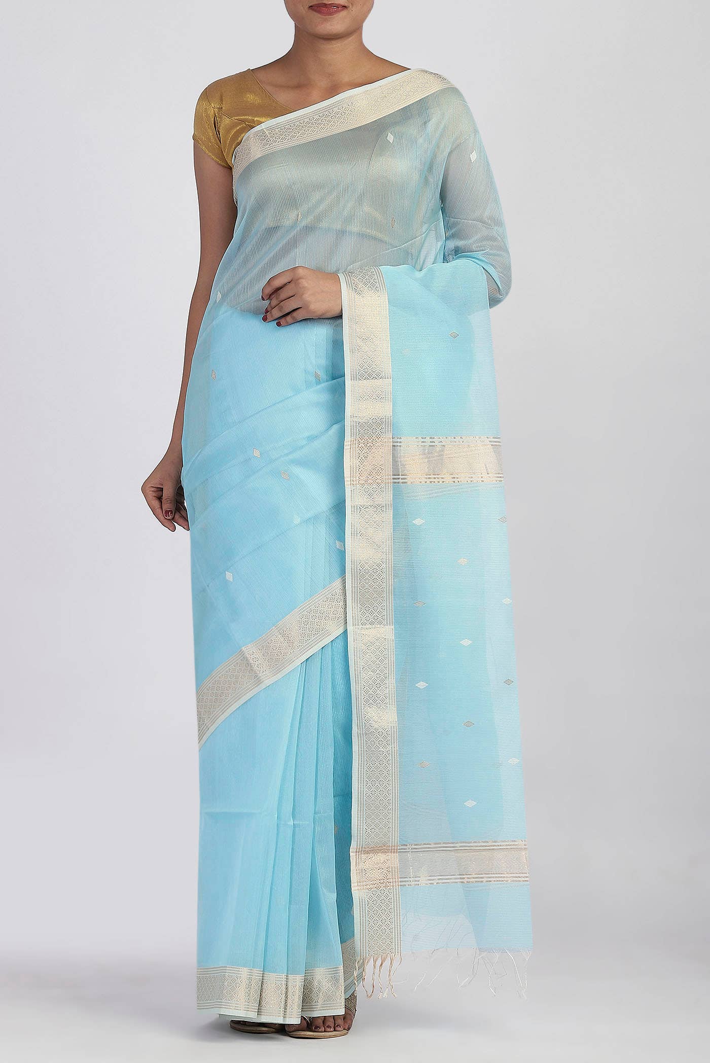 Light Blue Maheshwari Silk Cotton Saree