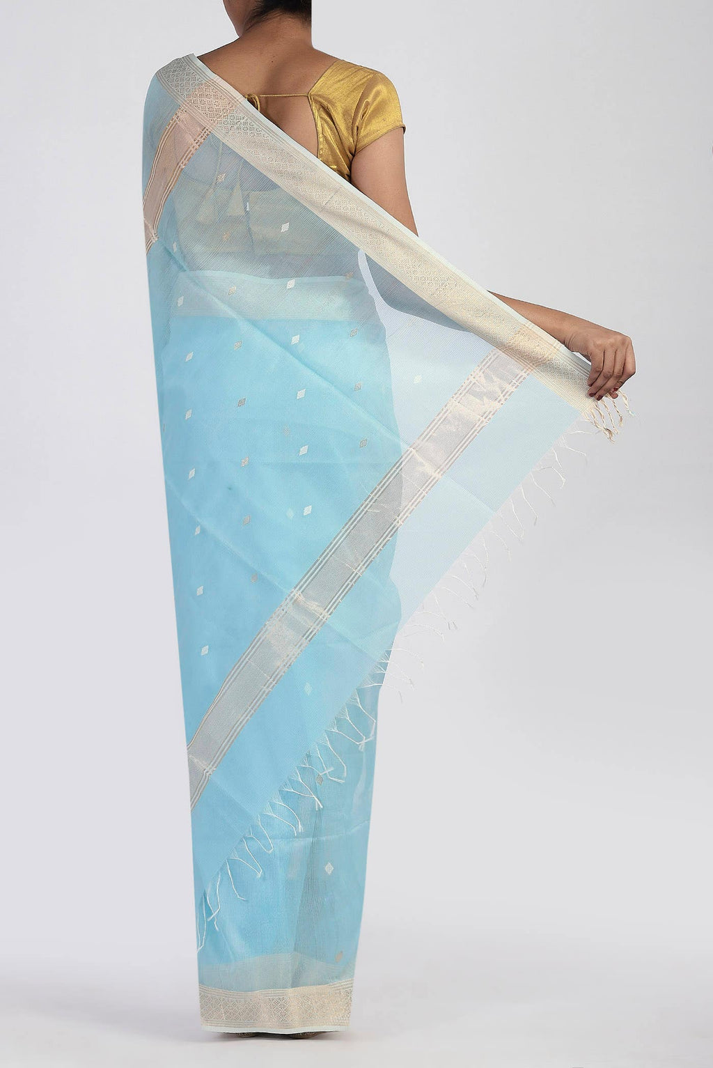 Light Blue Maheshwari Silk Cotton Saree