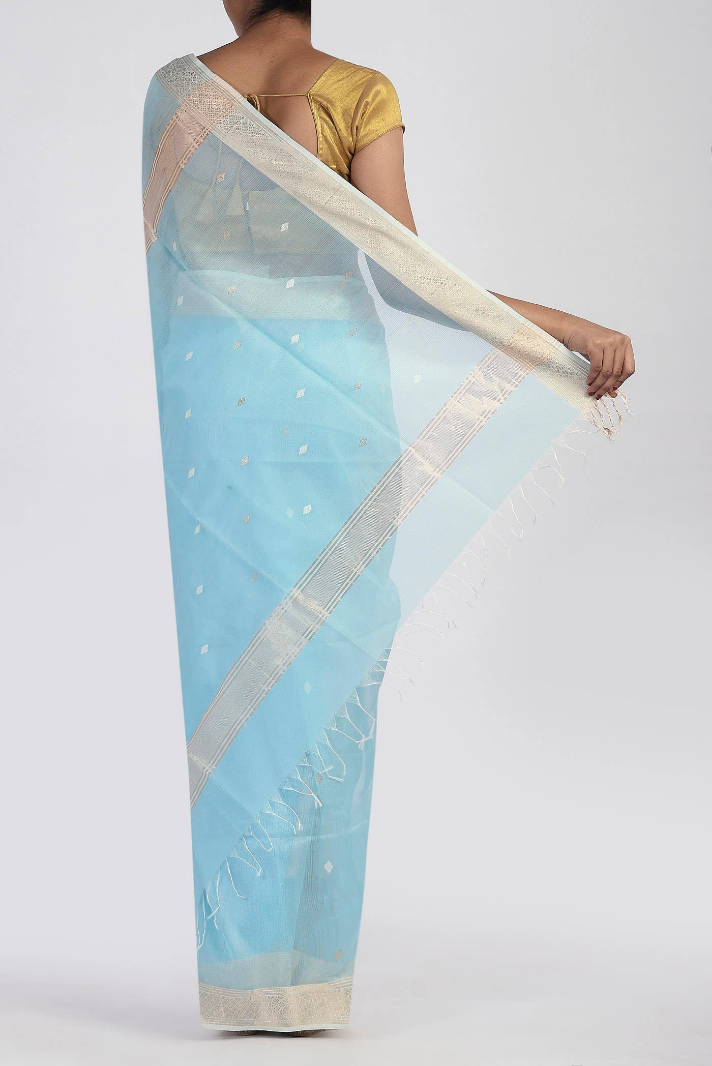 Light Blue Maheshwari Silk Cotton Saree