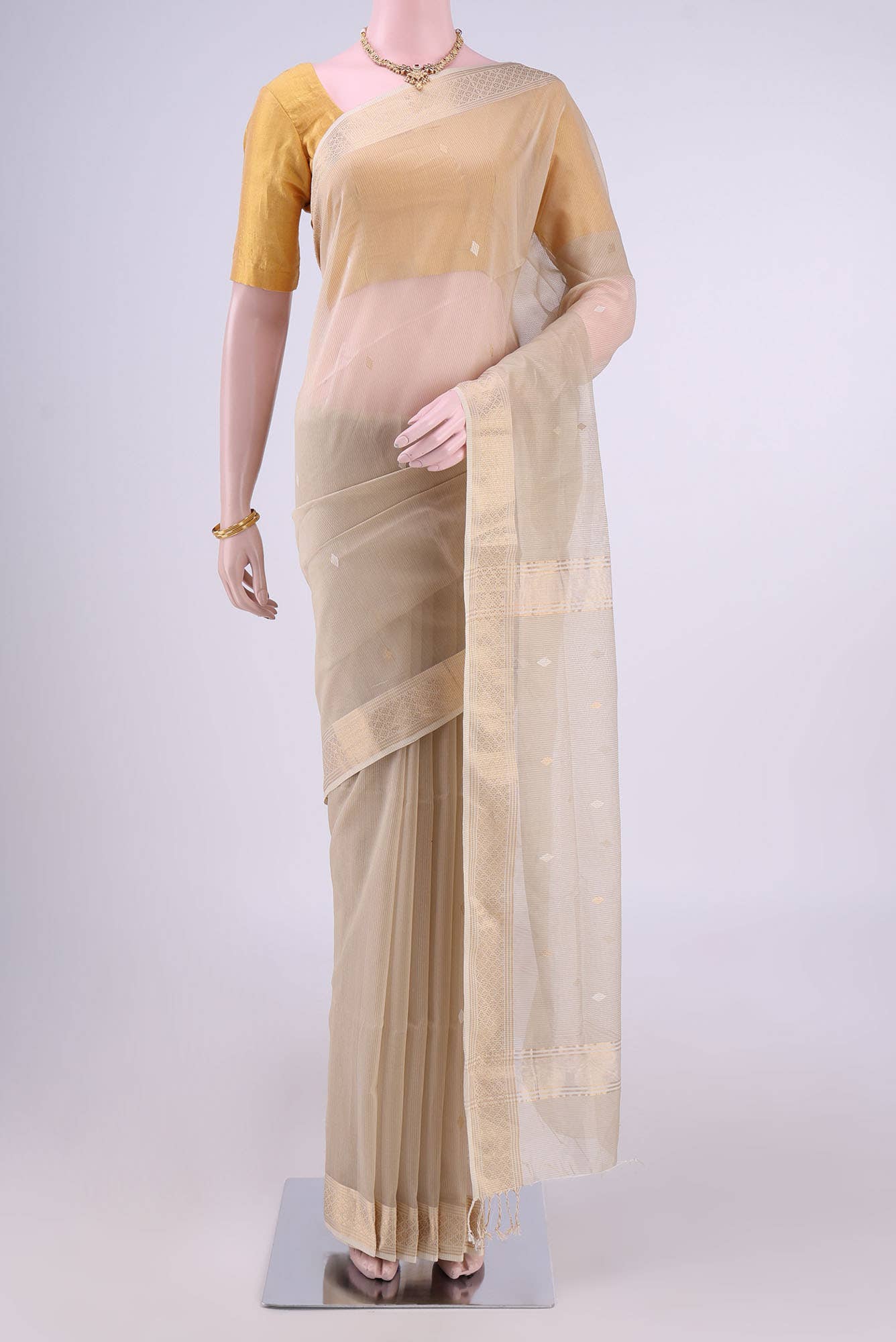 Beige Maheshwari Silk Cotton Saree