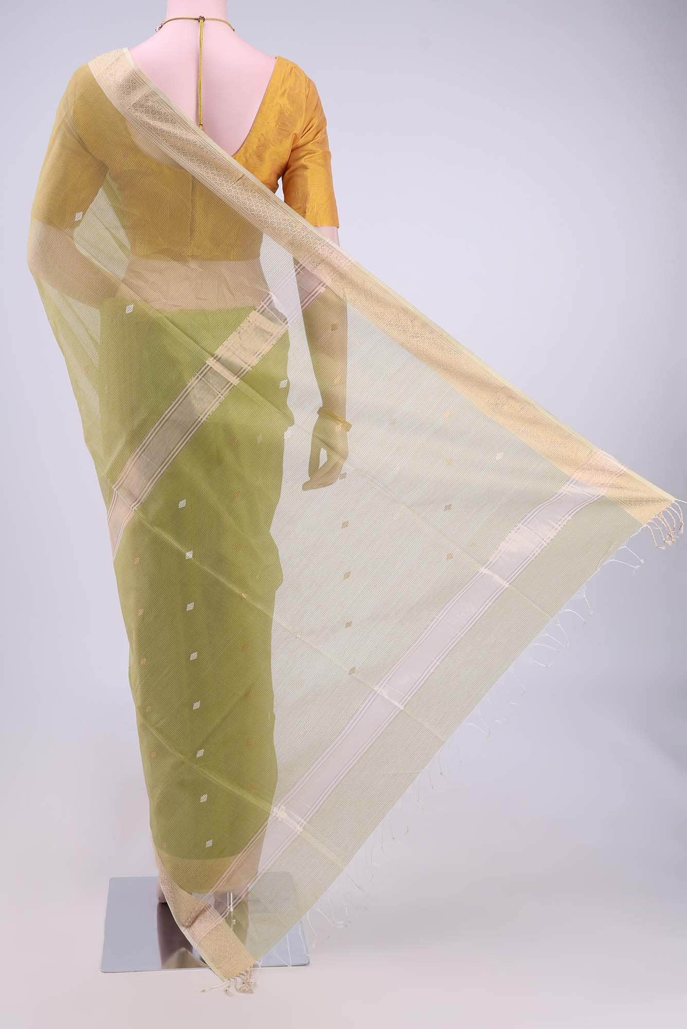 Sage Green Maheshwari Silk Cotton Saree