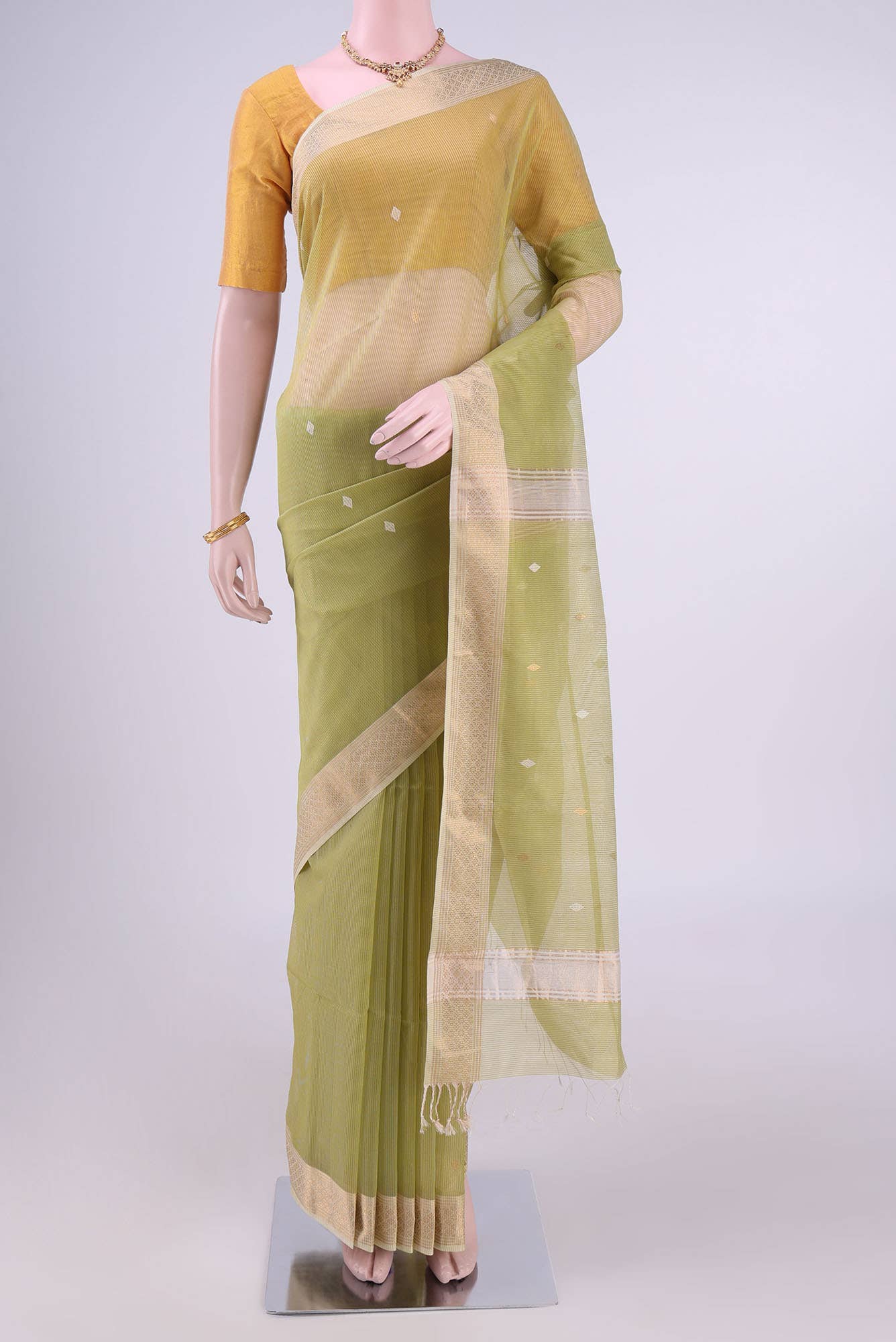 Sage Green Maheshwari Silk Cotton Saree