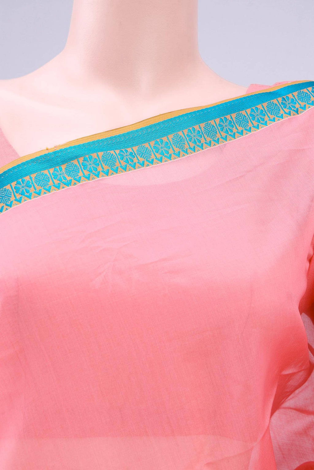 Peach Maheshwari Silk Cotton Saree