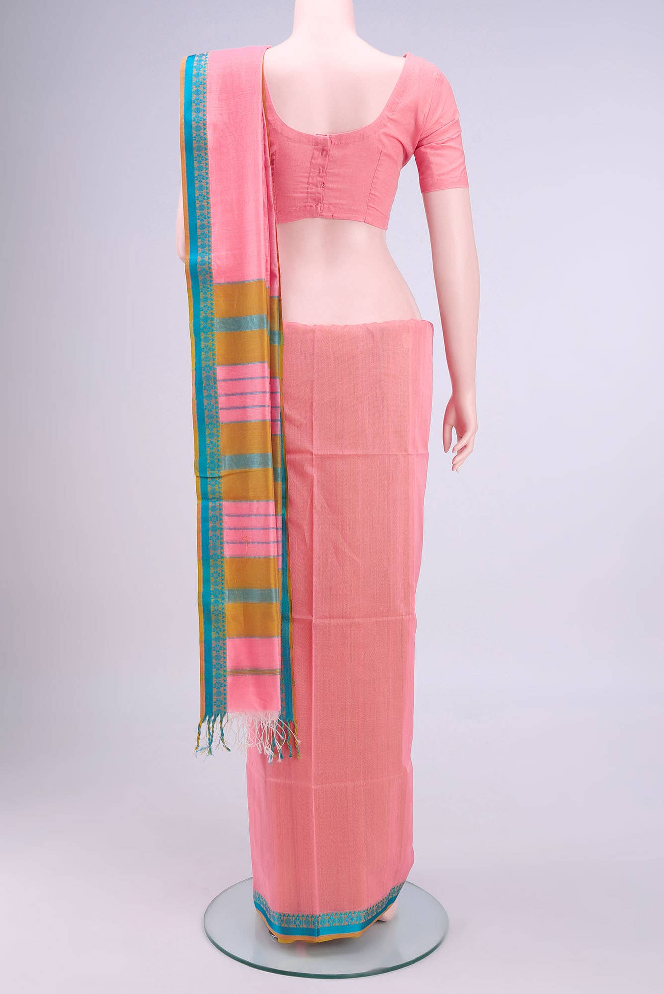Peach Maheshwari Silk Cotton Saree