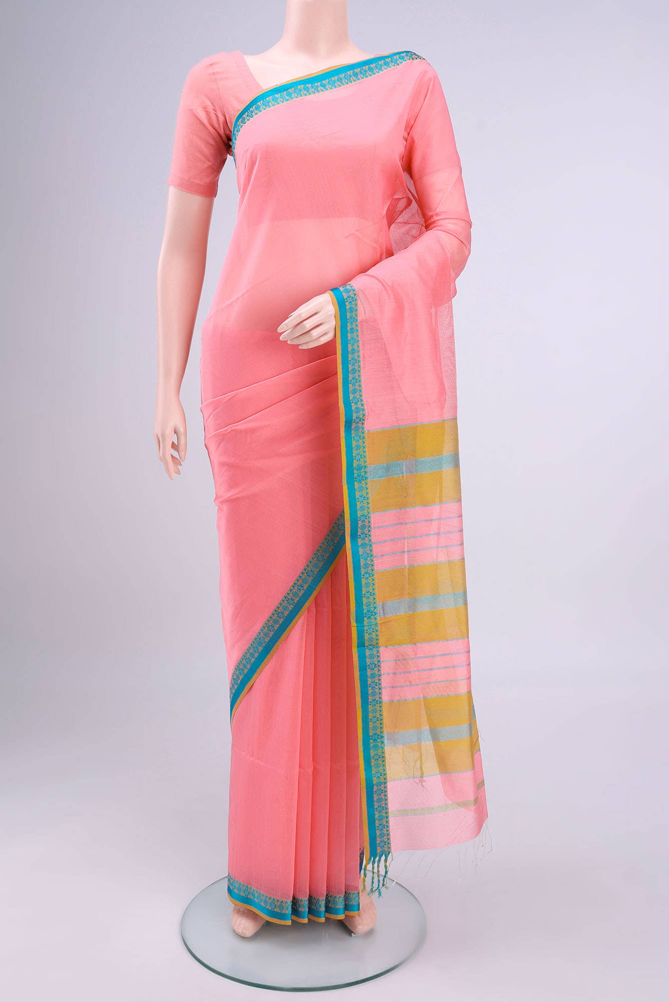 Peach Maheshwari Silk Cotton Saree