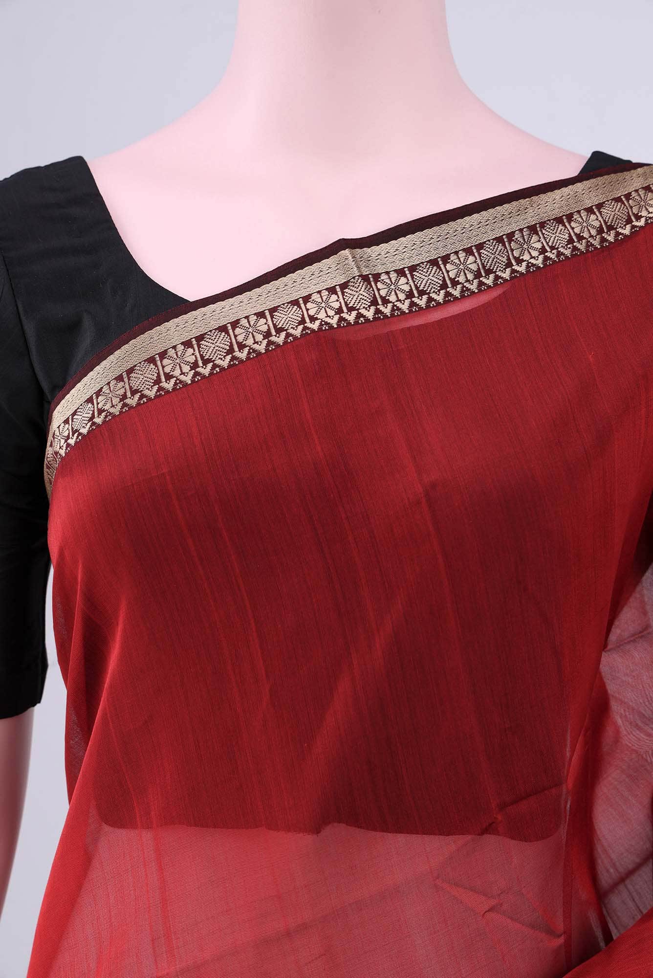 Red Maheshwari Silk Cotton Saree