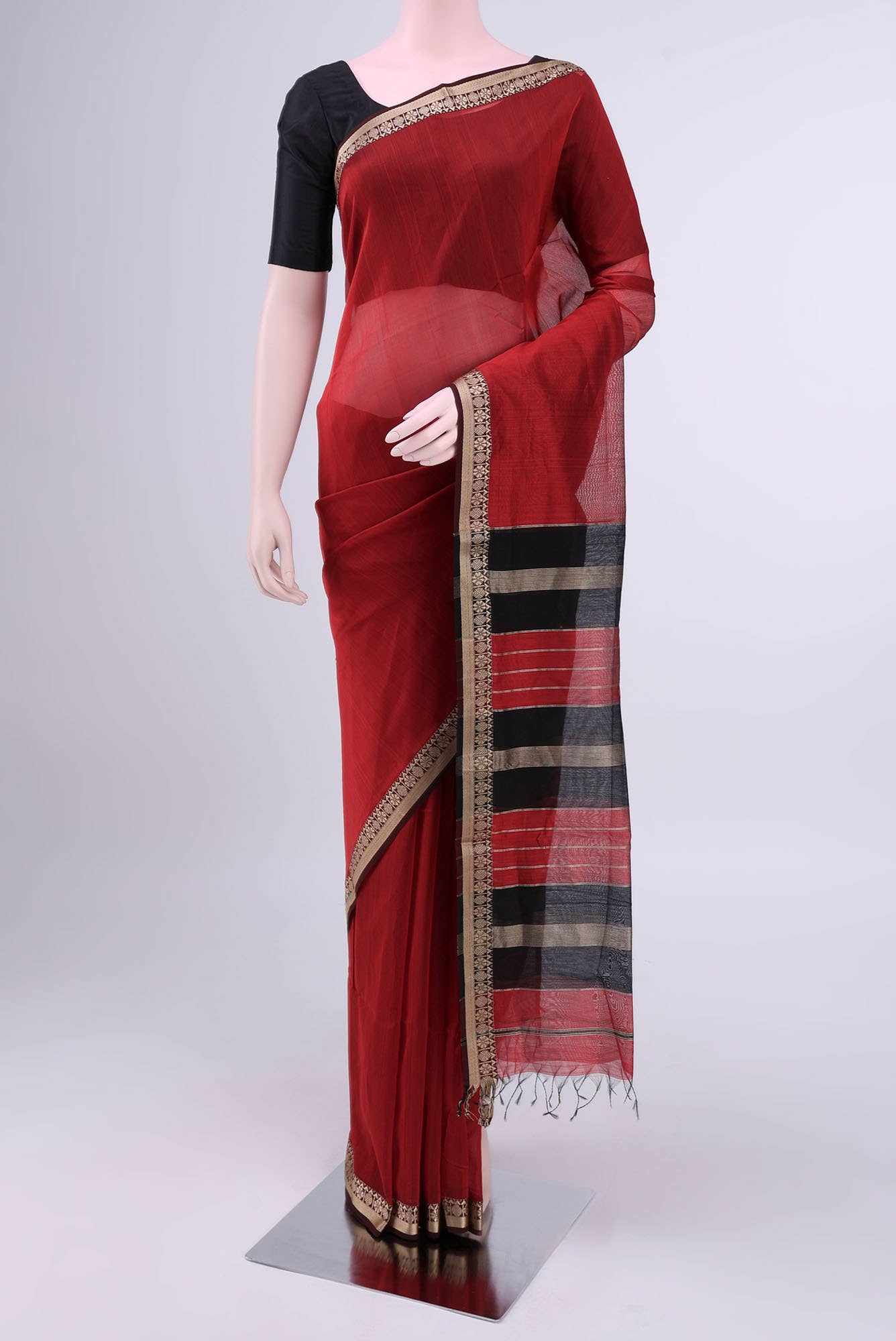 Red Maheshwari Silk Cotton Saree