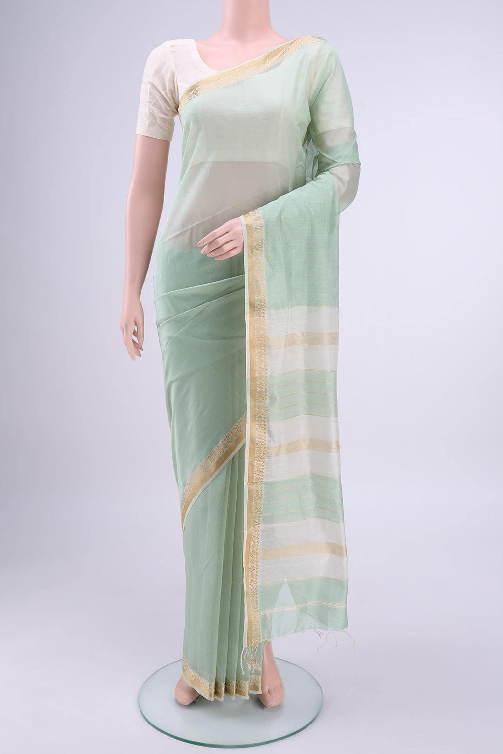 Sea Green Maheshwari Silk Cotton Saree