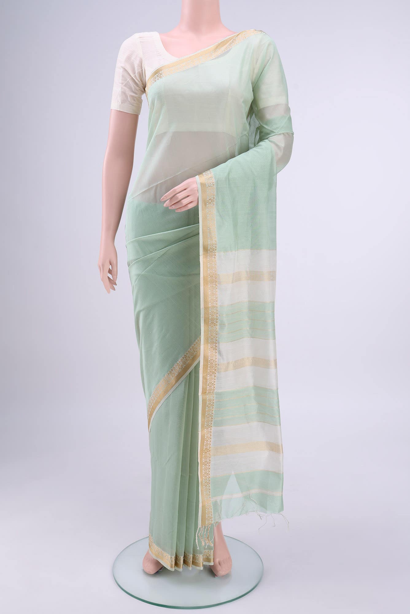 Sea Green Maheshwari Silk Cotton Saree
