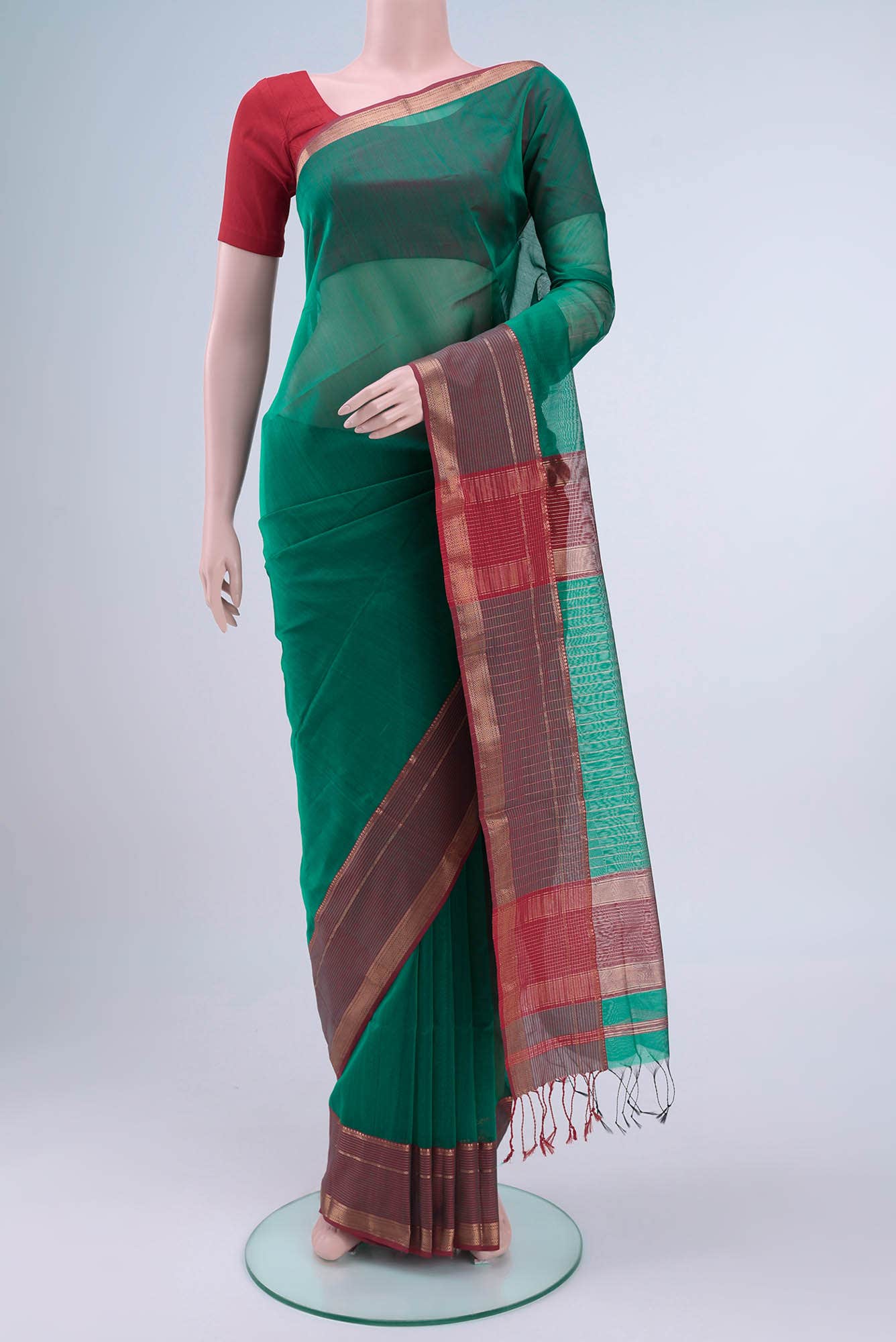 Green Maheshwari Silk Cotton Saree