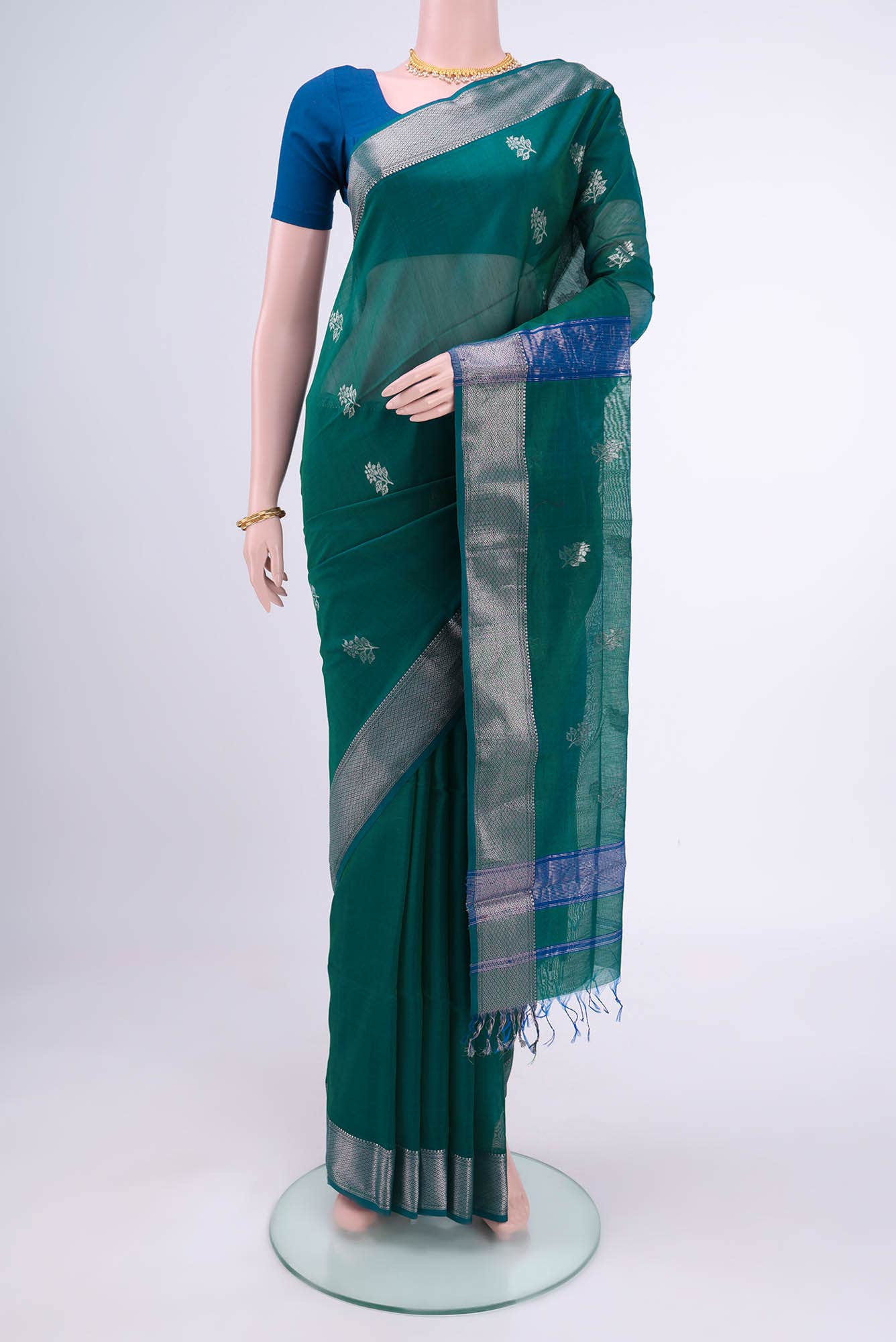 Peacock Blue Maheshwari Silk Cotton Saree