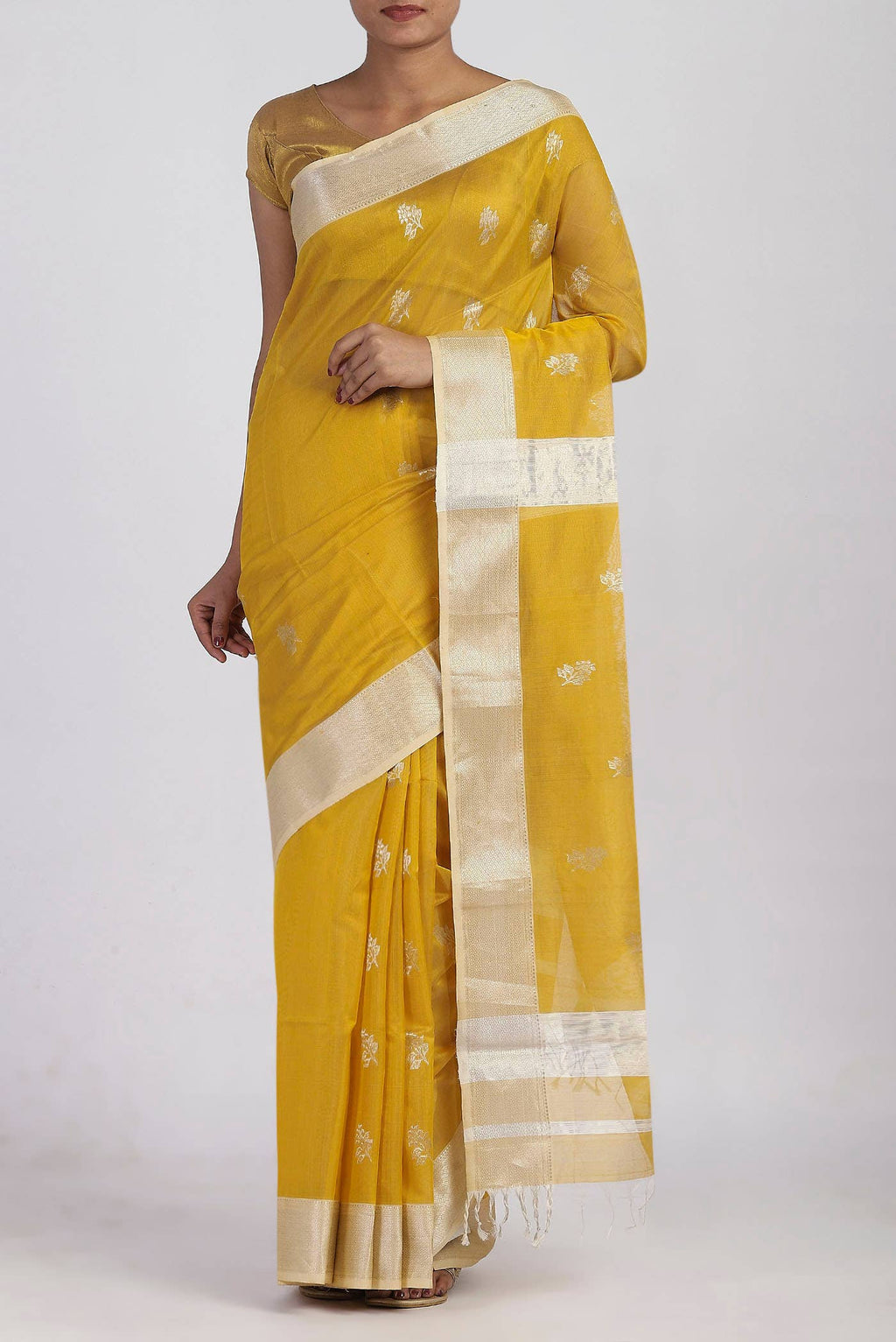 Yellow Maheshwari Silk Cotton Saree
