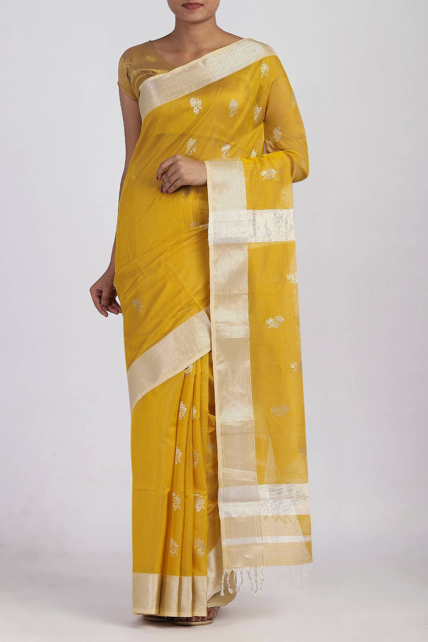Yellow Maheshwari Silk Cotton Saree