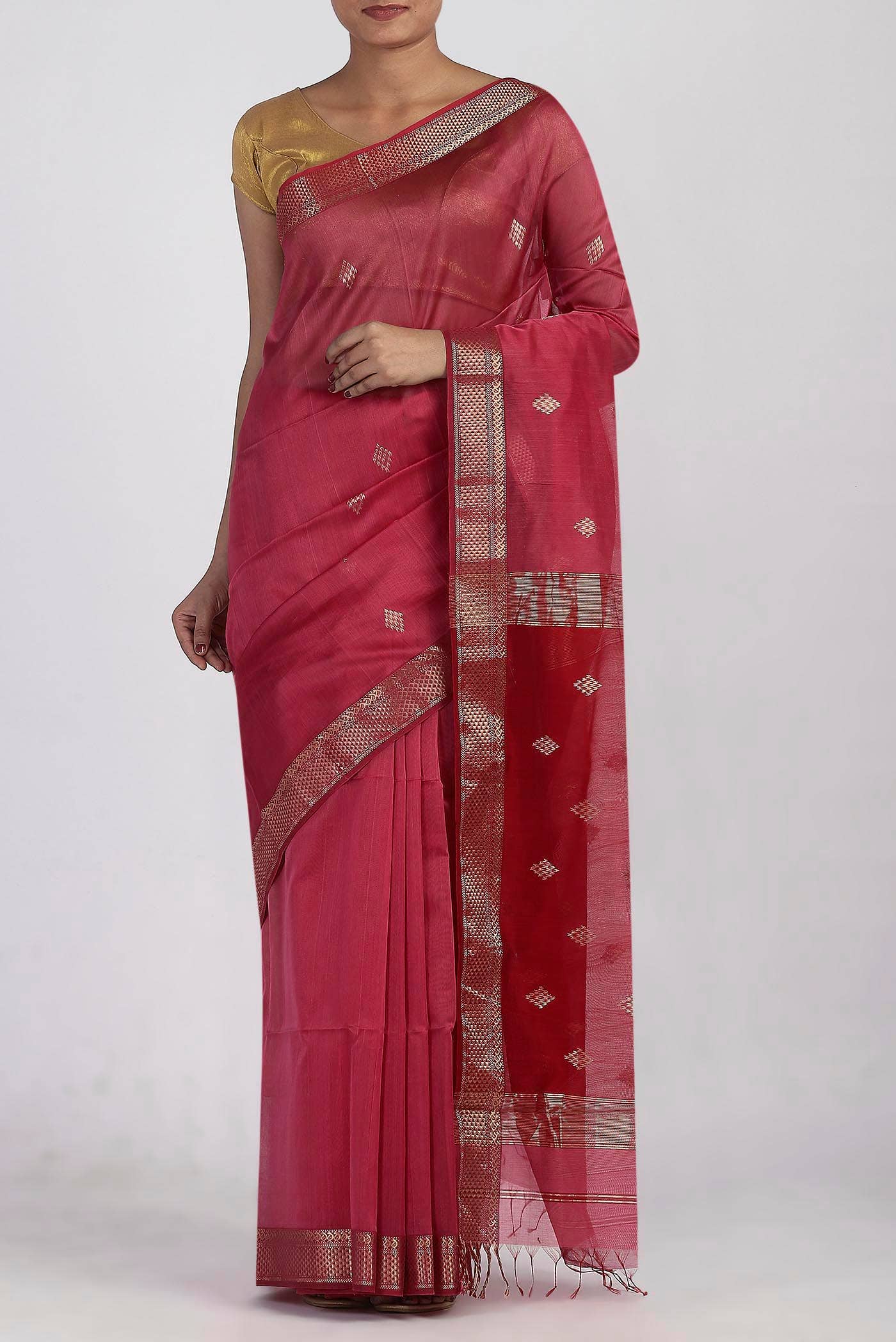 Coral Maheshwari Silk Cotton Saree