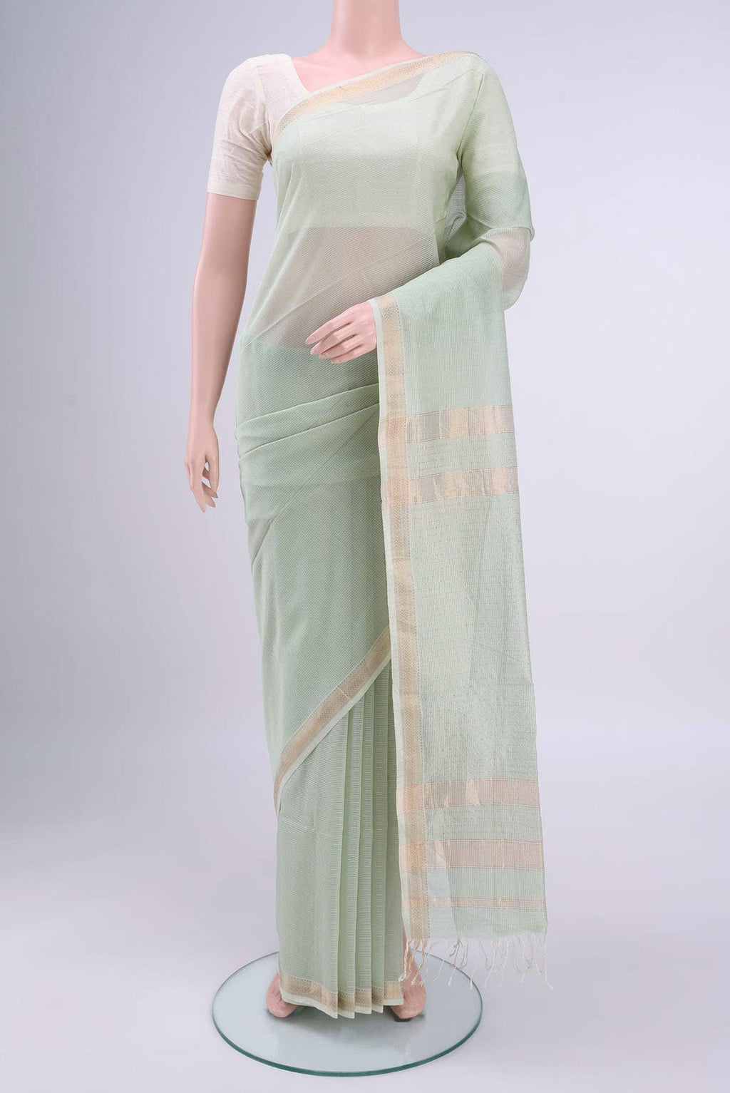 Sea Green Maheshwari Silk Cotton Saree