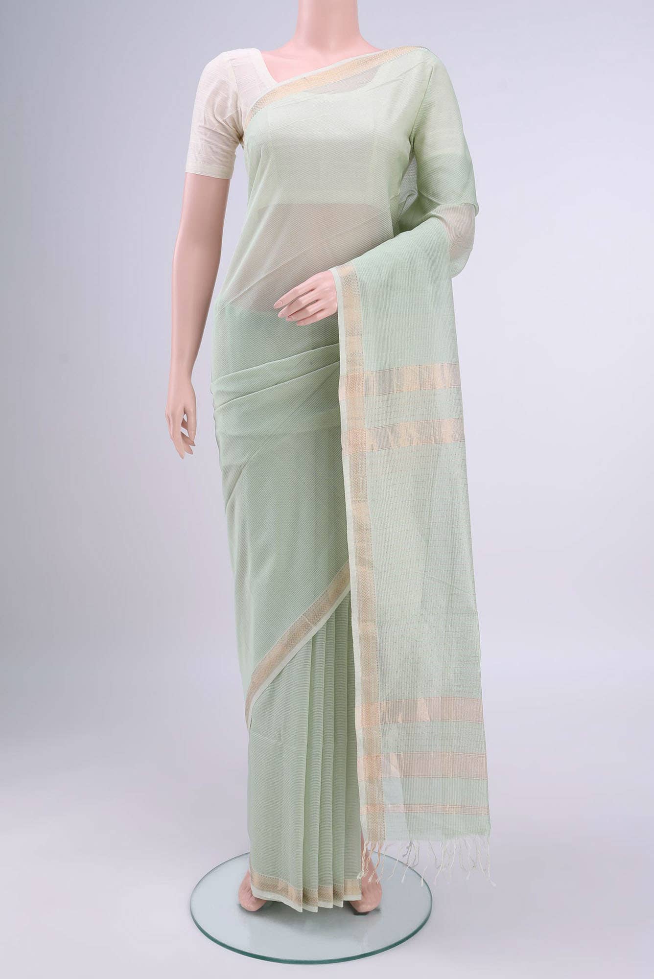 Sea Green Maheshwari Silk Cotton Saree
