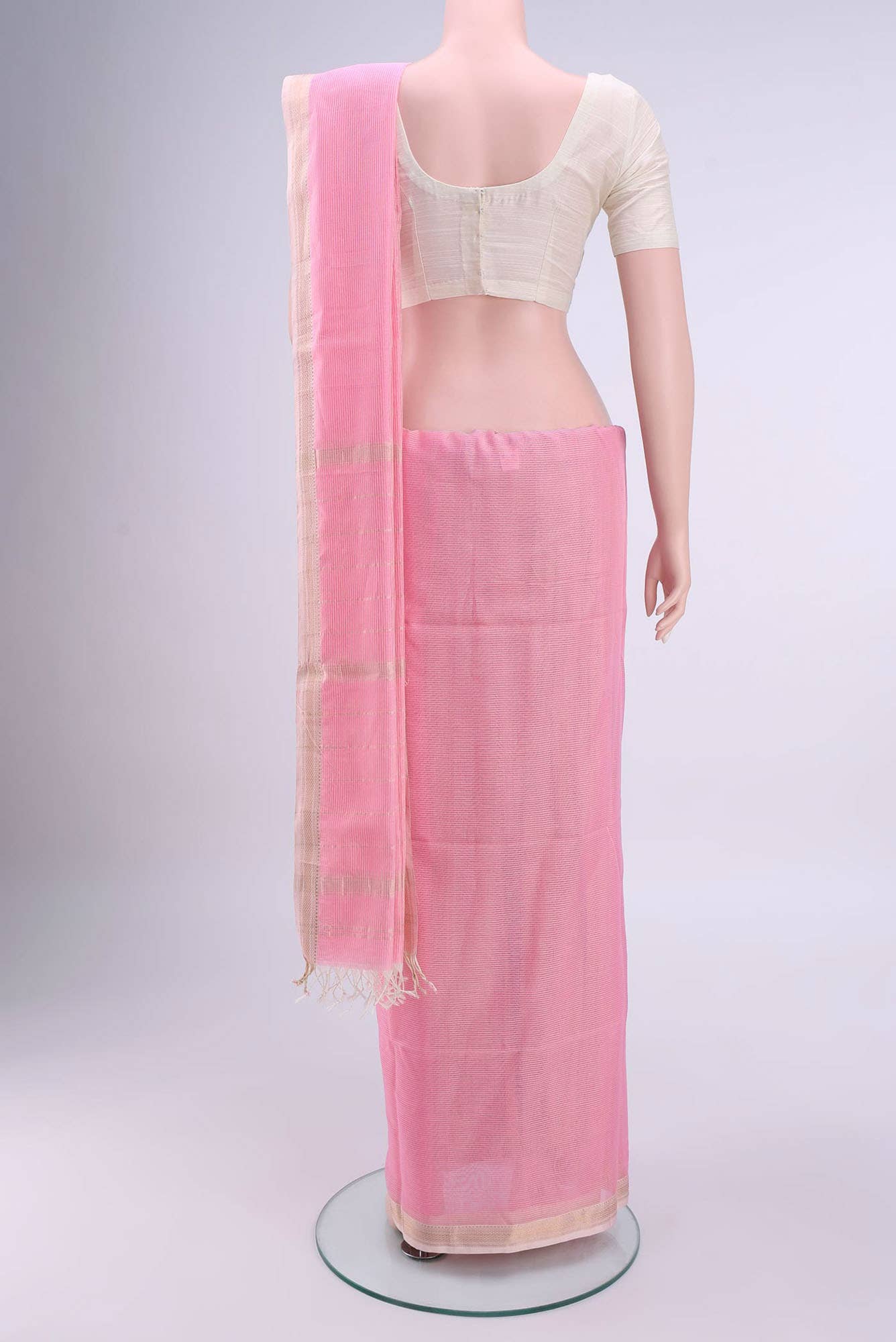Rose pink Maheshwari Silk Cotton Saree