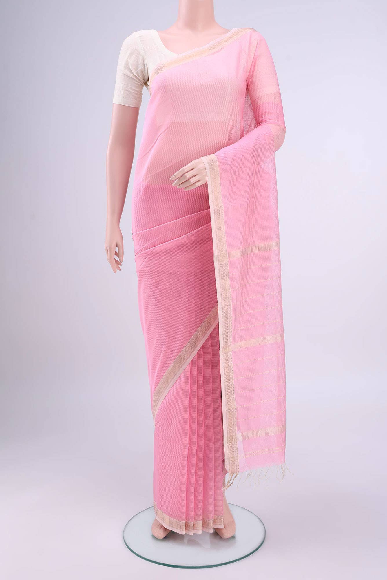 Rose pink Maheshwari Silk Cotton Saree