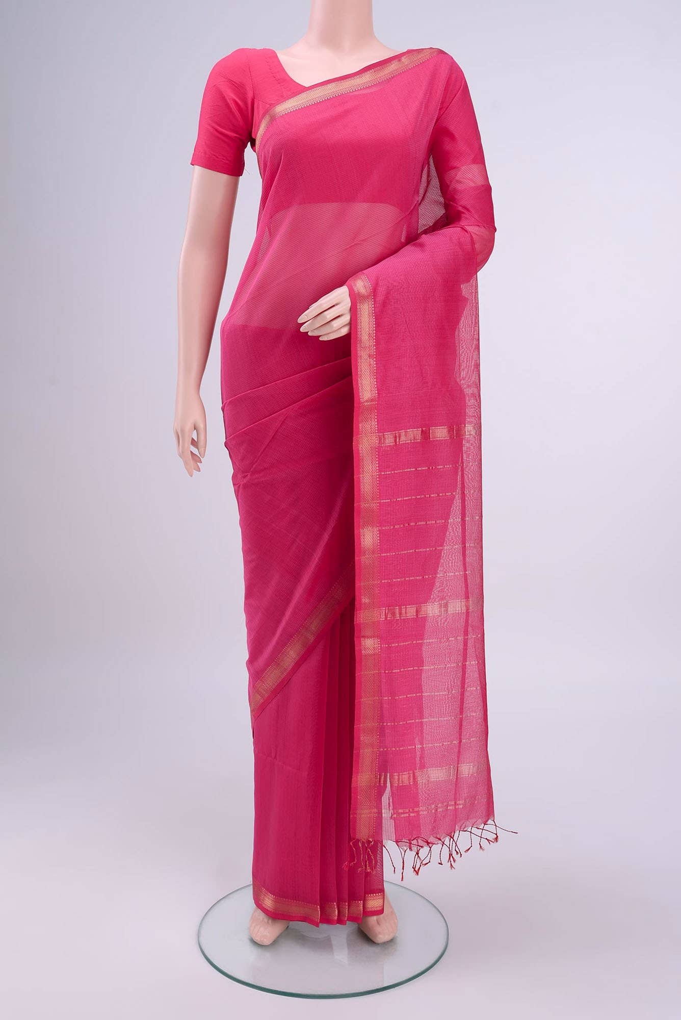 Dark Pink Maheshwari Silk Cotton Saree