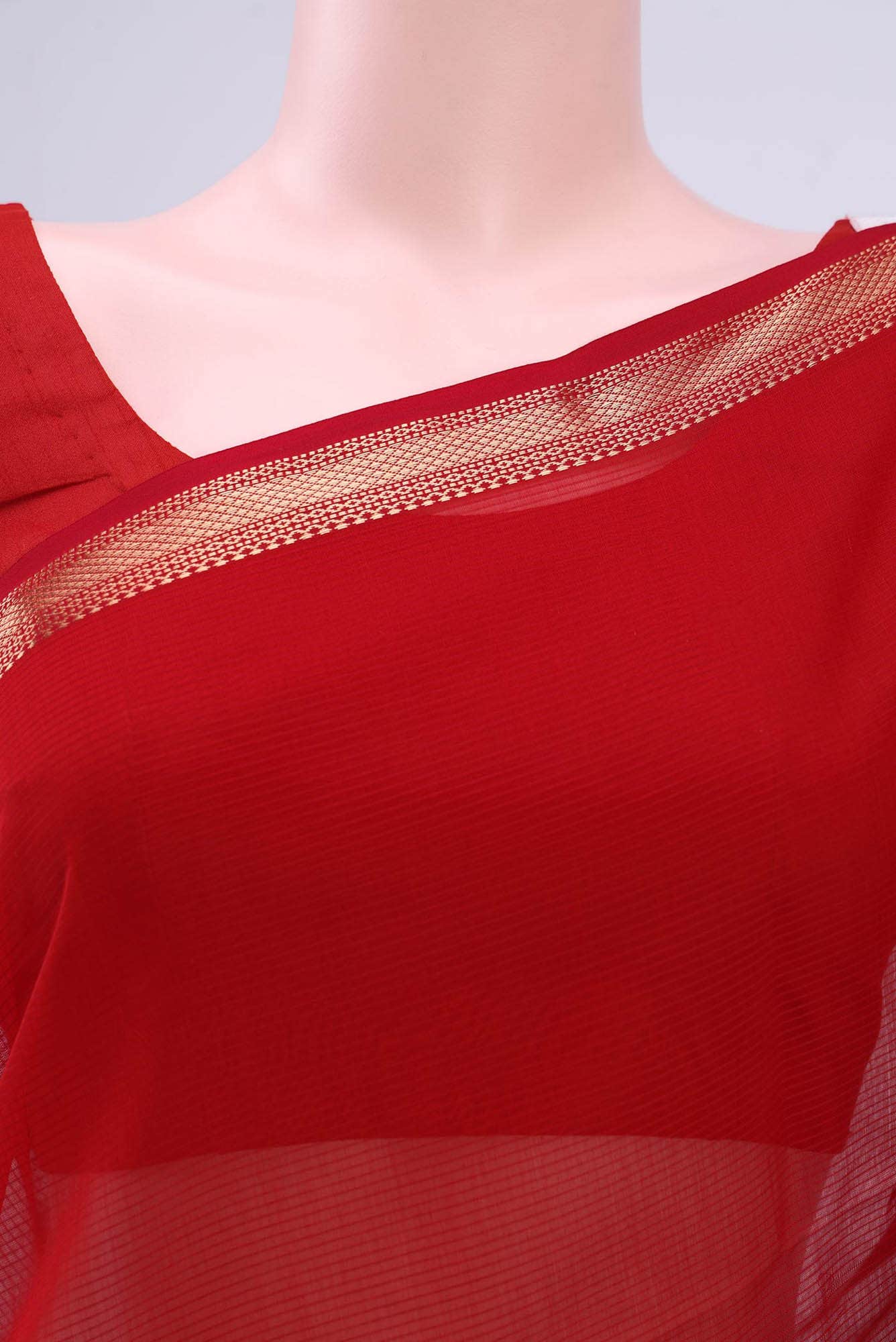 Red Maheshwari Silk Cotton Saree