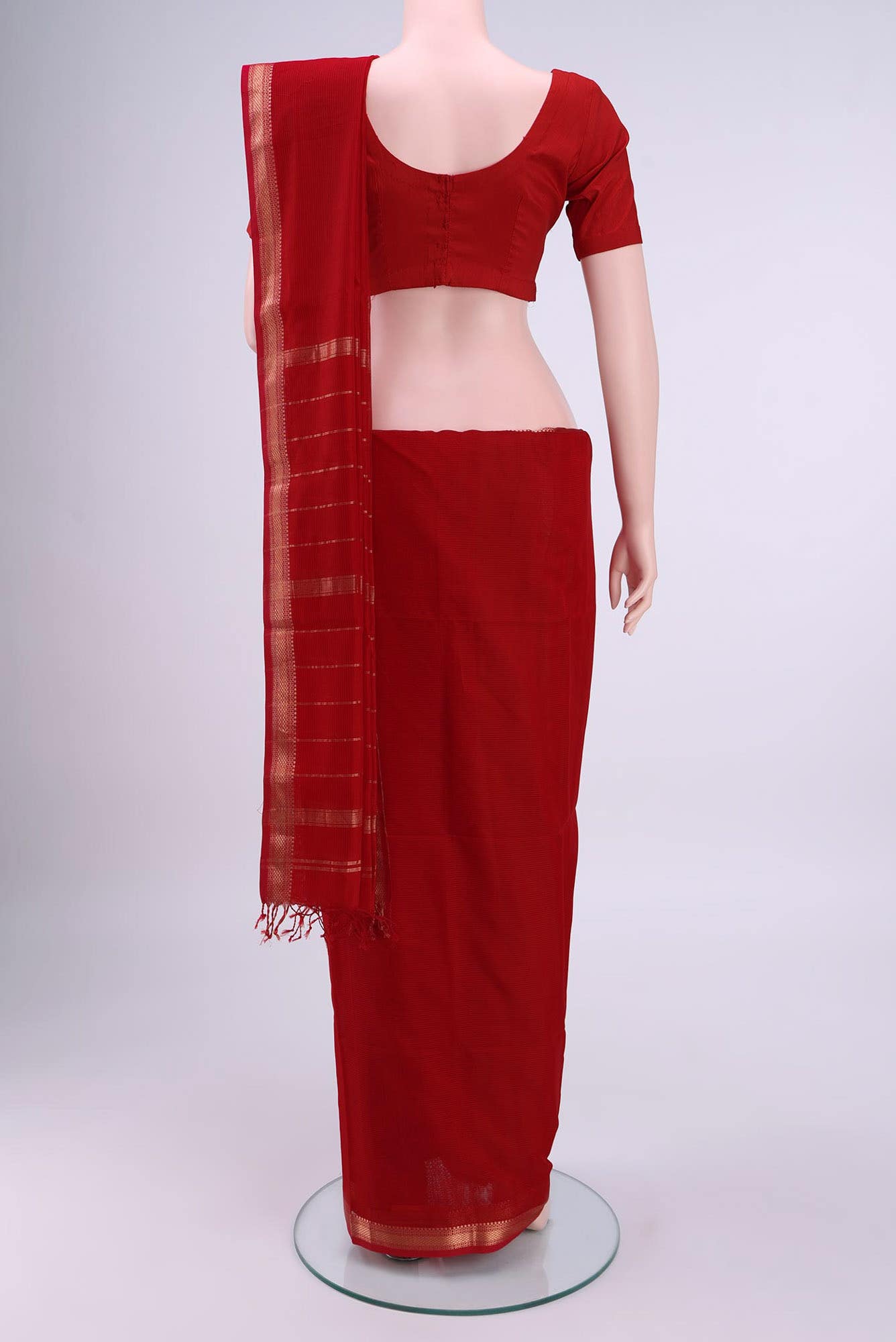 Red Maheshwari Silk Cotton Saree
