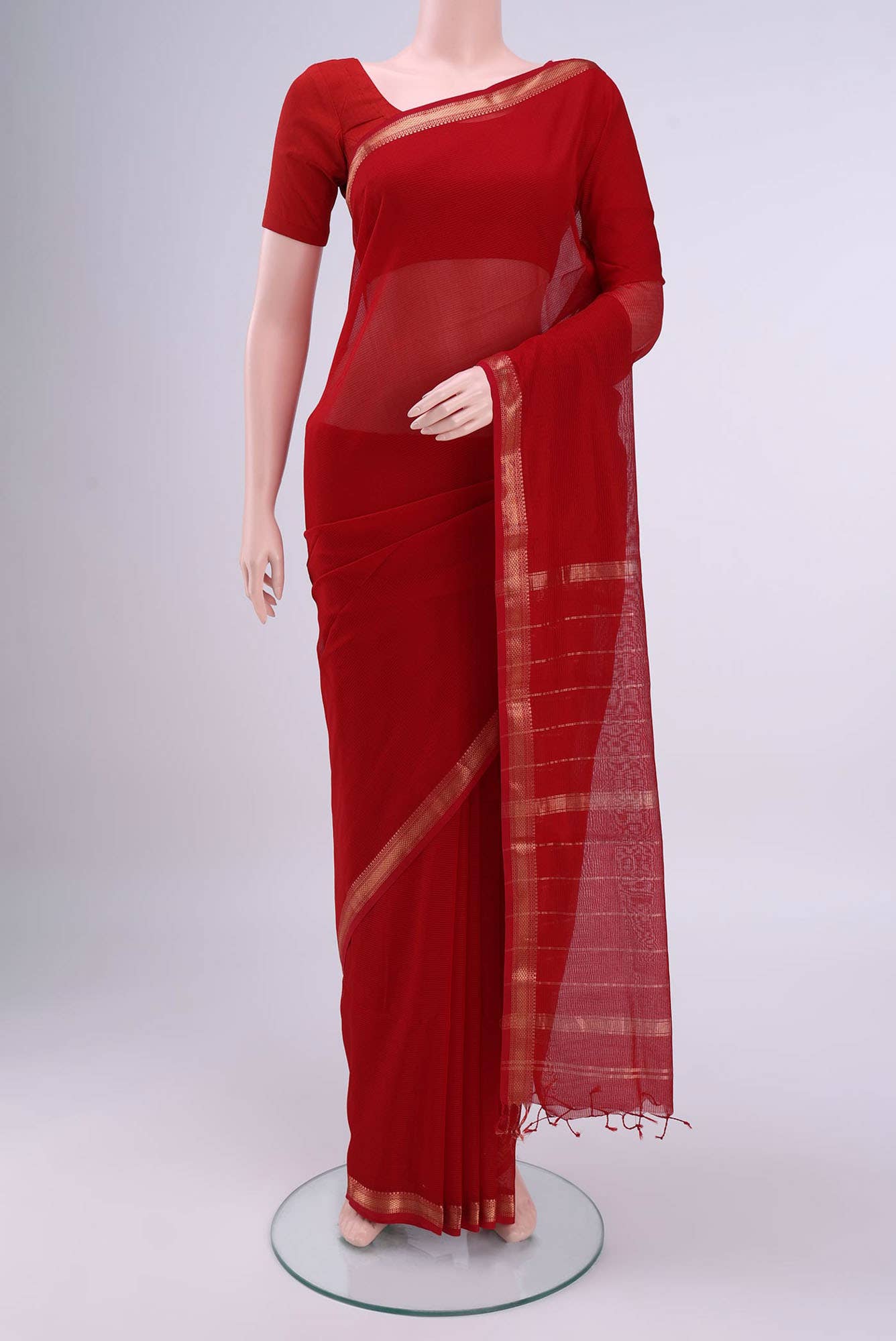 Red Maheshwari Silk Cotton Saree