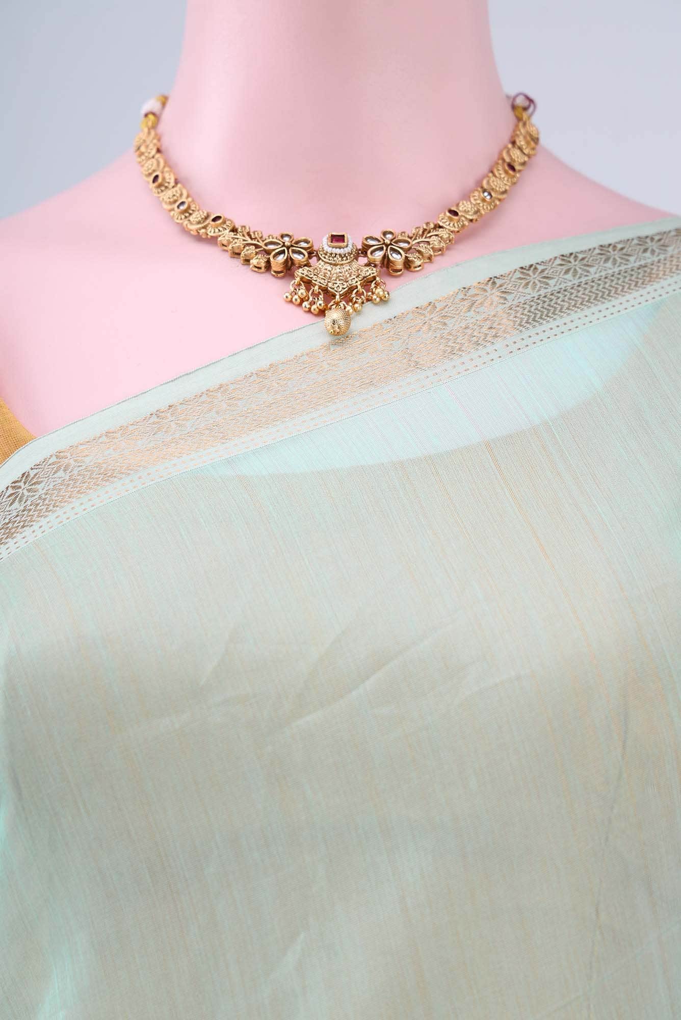 Turquoise Maheshwari Silk Cotton Saree
