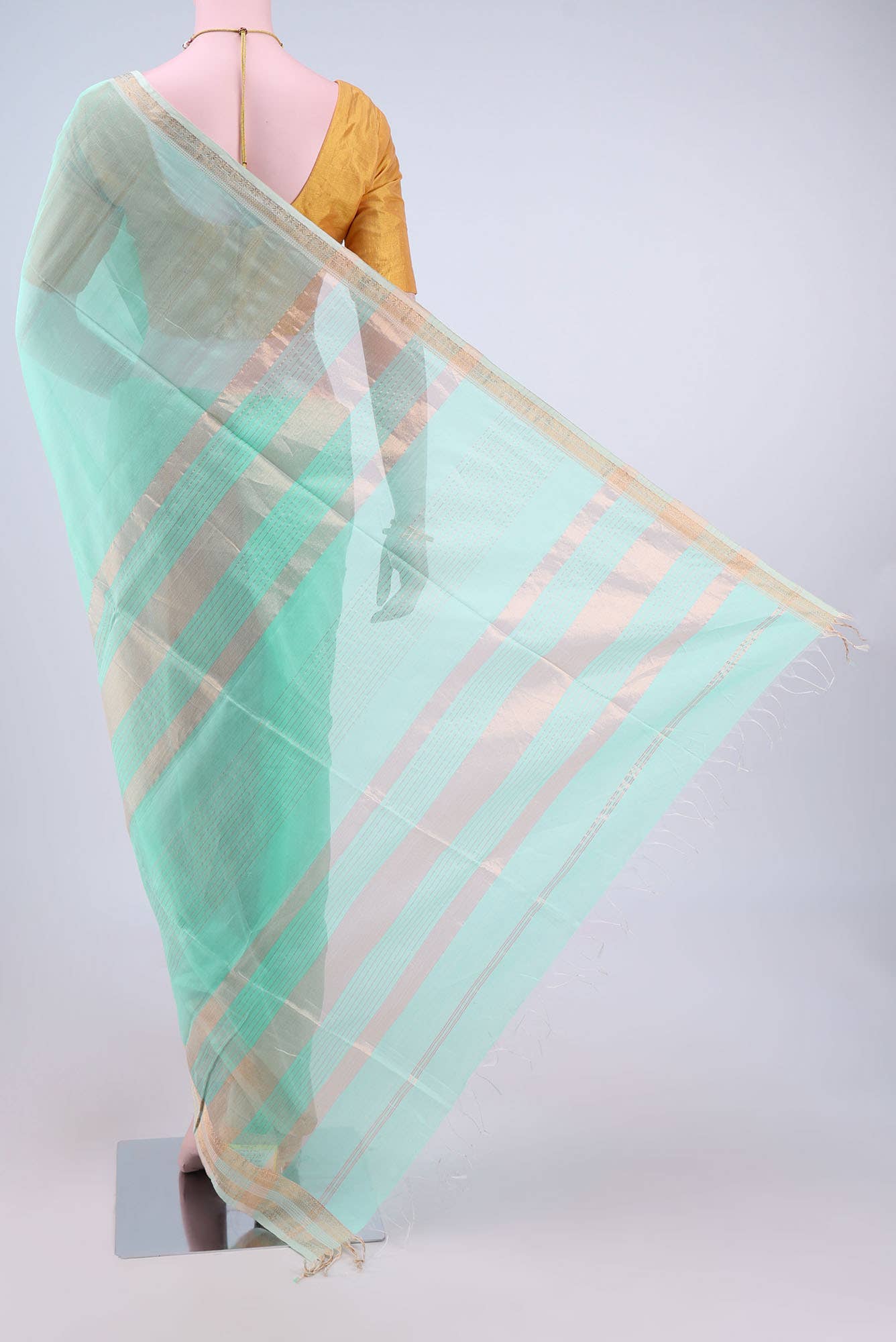 Turquoise Maheshwari Silk Cotton Saree