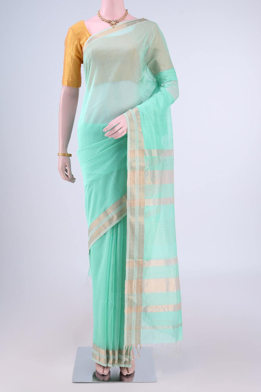 Turquoise Maheshwari Silk Cotton Saree